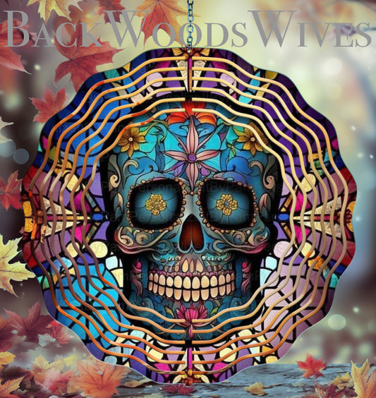 Colorful Mosaic Skull 11” Wind Spinner