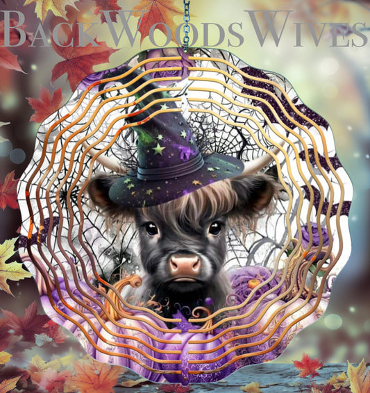 Purple Witchy Moo Cow 11” Wind Spinner Halloween Themed