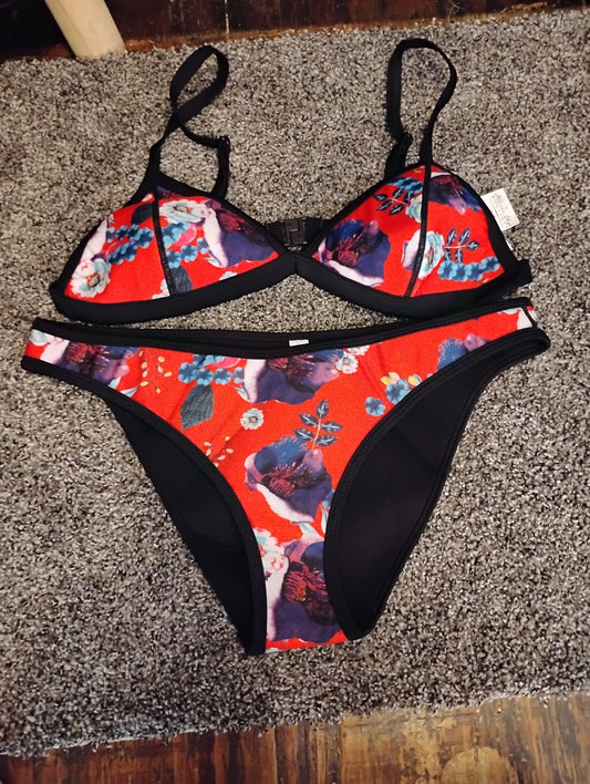 Red & Black Floral Swimsuit