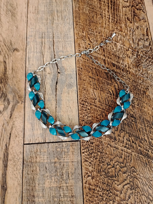 Teal, Dark Blue & Silver Necklace