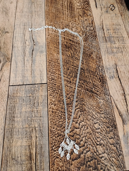 Double Chain Diamond Dangling Necklace