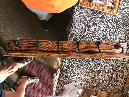 Wood Burned Industrial Coat Rack