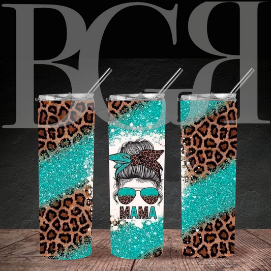 Leopard & Teal Glitter MaMa Skull | 20oz Tumbler